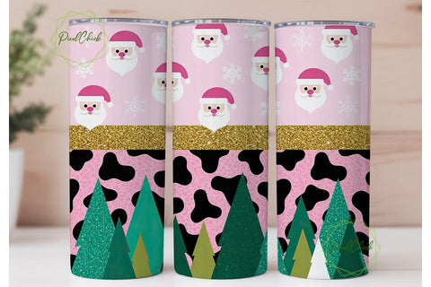 Pink Christmas Santa Tumbler Wrap Sublimation PixelChick 