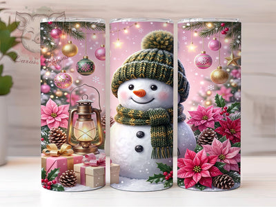 Pink Christmas Snowman 20oz Tumbler, Pink Snowman, Christmas Snowman, Pink Christmas, Snowman Tumbler, 20oz Tumbler Wrap, Pink Christmas PNG, Christmas Tumbler Sublimation Lara' s Designs 
