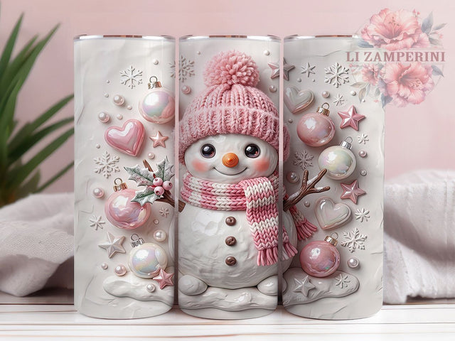 Pink Christmas Snowman 20oz Tumbler, Pink Snowman, Christmas Snowman, Pink Christmas, Snowman Tumbler, 20oz Tumbler Wrap, Pink Christmas PNG, Christmas Tumbler Sublimation Li Zamperini 