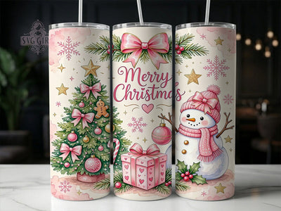 Pink Christmas Snowman 20oz Tumbler, Pink Snowman, Christmas Snowman, Pink Christmas, Snowman Tumbler, 20oz Tumbler Wrap, Pink Christmas PNG, Christmas Tumbler Sublimation SvggirlplusArt 