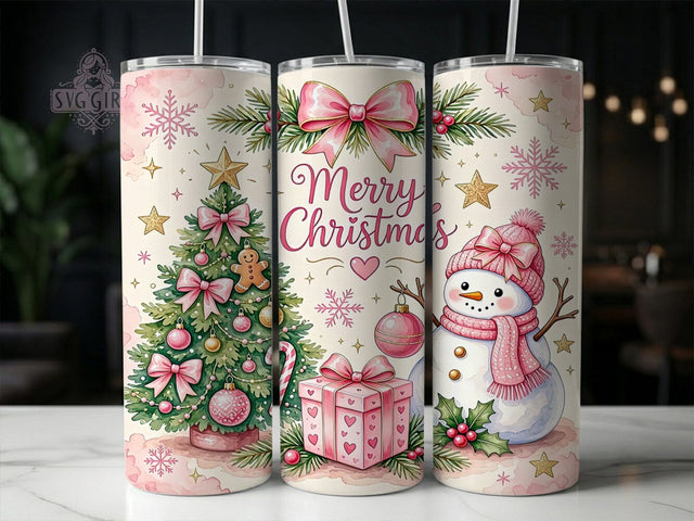Pink Christmas Snowman 20oz Tumbler, Pink Snowman, Christmas Snowman, Pink Christmas, Snowman Tumbler, 20oz Tumbler Wrap, Pink Christmas PNG, Christmas Tumbler Sublimation SvggirlplusArt 