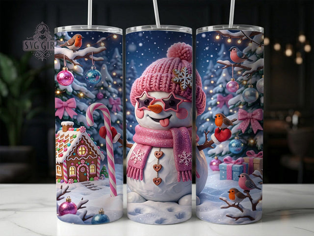 Pink Christmas Snowman 20oz Tumbler, Pink Snowman, Christmas Snowman, Pink Christmas, Snowman Tumbler, 20oz Tumbler Wrap, Pink Christmas PNG, Christmas Tumbler Sublimation SvggirlplusArt 