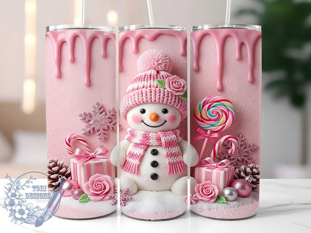 Pink Christmas Snowman 20oz Tumbler, Pink Snowman, Christmas Snowman, Pink Christmas, Snowman Tumbler, 20oz Tumbler Wrap, Pink Christmas PNG, Christmas Tumbler Sublimation ToriDesigns 