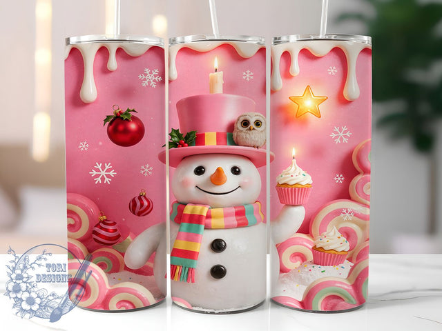 Pink Christmas Snowman 20oz Tumbler, Pink Snowman Tumbler, Christmas Holiday Mug, Festive Winter Cup, Cute Snowman Drinkware, Whimsical Holiday Humor, Cozy Seasonal Style, Pastel Christmas Pattern Sublimation ToriDesigns 