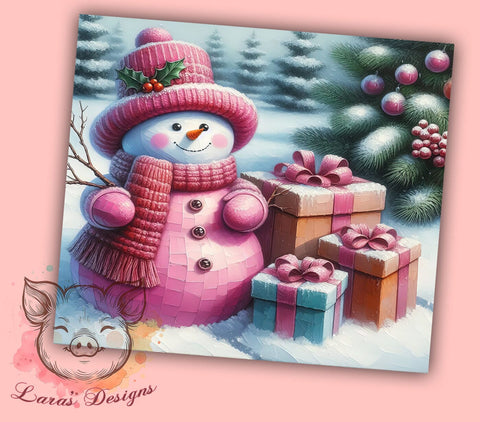 Pink Christmas Snowman 20oz Tumbler Png, Straight & Tapered Tumbler Png, Pink Snowman Tumbler Png, Digital Download PNG Sublimation Lara' s Designs 