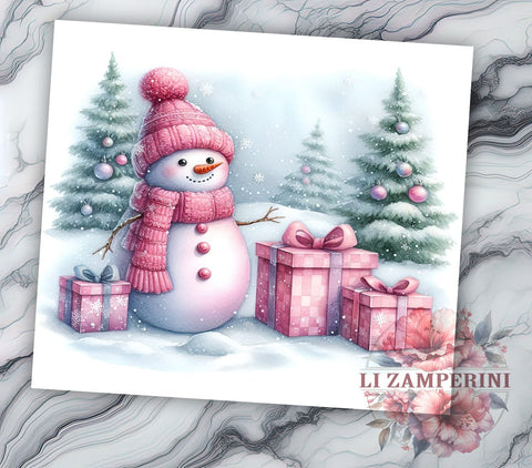 Pink Christmas Snowman 20oz Tumbler Wrap PNG, Snowman Tumbler Png, Straight & Tapered Tumbler Wrap, Instant Digital Download Sublimation Li Zamperini 