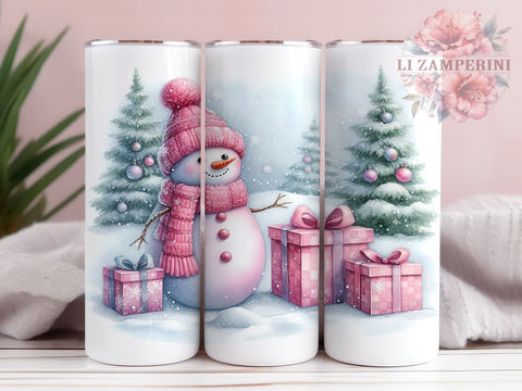 Pink Christmas Snowman 20oz Tumbler Wrap PNG, Snowman Tumbler Png, Straight & Tapered Tumbler Wrap, Instant Digital Download Sublimation Li Zamperini 