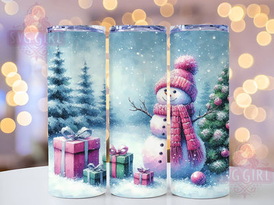 Pink Christmas Snowman 20oz Tumbler Wrap Sublimation Design, Straight Tapered Tumbler Wrap, Pink Snowman Tumbler Png, Instant Digital Download Sublimation SvggirlplusArt 