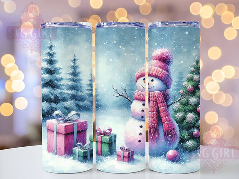 Pink Christmas Snowman 20oz Tumbler Wrap Sublimation Design, Straight Tapered Tumbler Wrap, Pink Snowman Tumbler Png, Instant Digital Download Sublimation SvggirlplusArt 