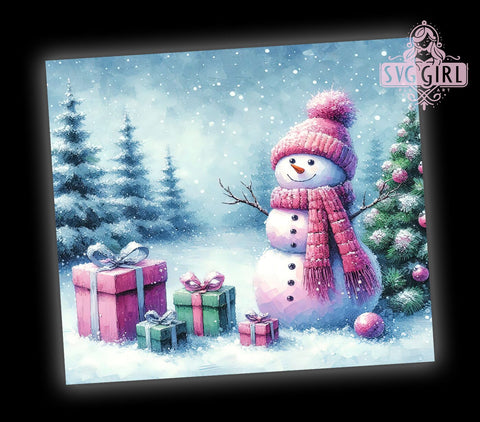 Pink Christmas Snowman 20oz Tumbler Wrap Sublimation Design, Straight Tapered Tumbler Wrap, Pink Snowman Tumbler Png, Instant Digital Download Sublimation SvggirlplusArt 
