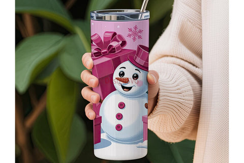 Pink Christmas Snowman 20oz Tumbler Wrap Sublimation DesignSVG 