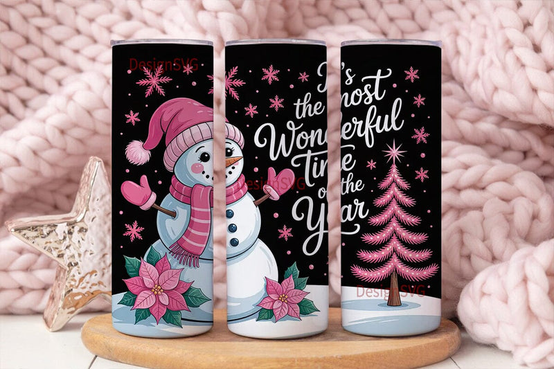 Pink Christmas Snowman 20oz Tumbler Wrap Sublimation DesignSVG 