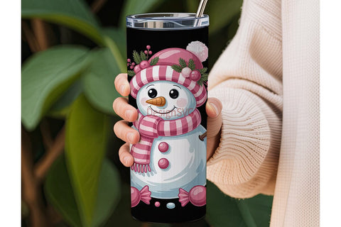 Pink Christmas Snowman 20oz Tumbler Wrap Sublimation DesignSVG 