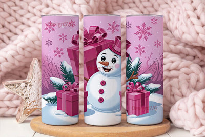 Pink Christmas Snowman 20oz Tumbler Wrap Sublimation DesignSVG 