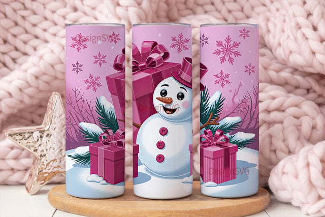 Pink Christmas Snowman 20oz Tumbler Wrap Sublimation DesignSVG 