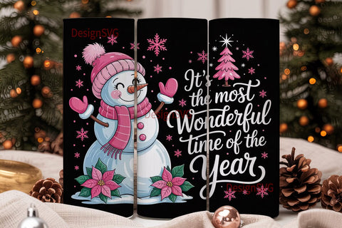 Pink Christmas Snowman 20oz Tumbler Wrap Sublimation DesignSVG 