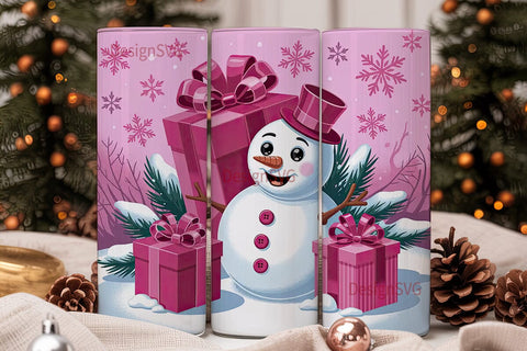 Pink Christmas Snowman 20oz Tumbler Wrap Sublimation DesignSVG 
