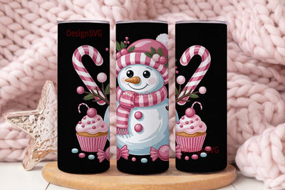 Pink Christmas Snowman 20oz Tumbler Wrap Sublimation DesignSVG 