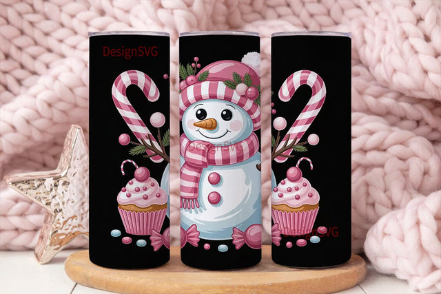 Pink Christmas Snowman 20oz Tumbler Wrap Sublimation DesignSVG 