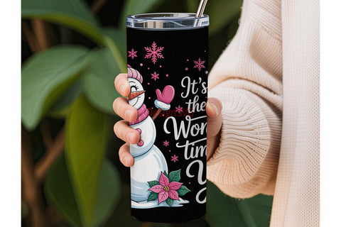Pink Christmas Snowman 20oz Tumbler Wrap Sublimation DesignSVG 