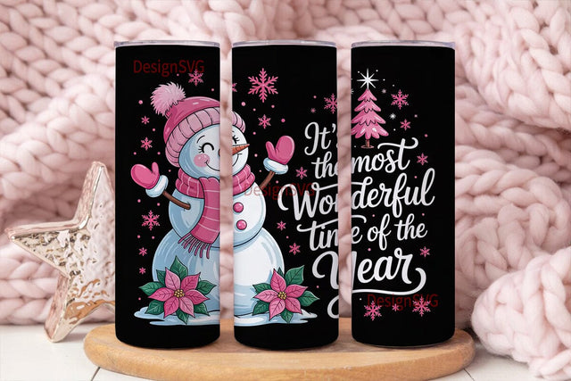Pink Christmas Snowman 20oz Tumbler Wrap Sublimation DesignSVG 