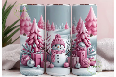 Pink Christmas Snowman 20oz Tumbler Wrap Sublimation PixelChick 