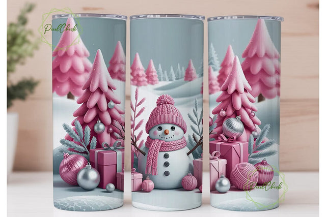 Pink Christmas Snowman 20oz Tumbler Wrap Sublimation PixelChick 