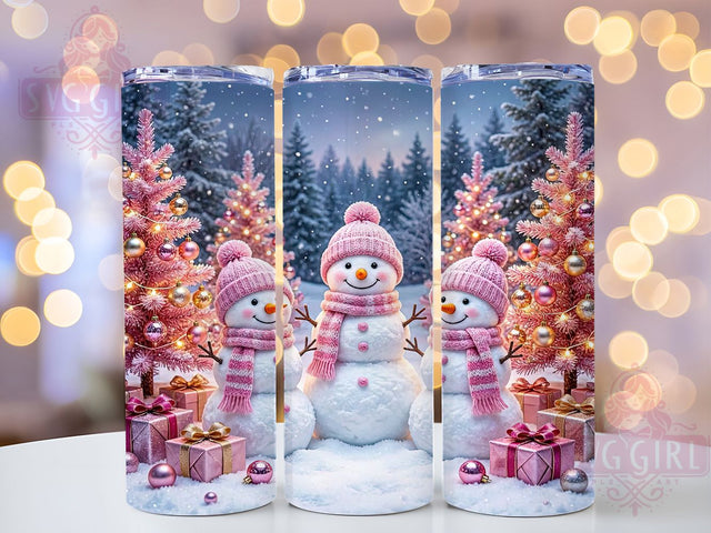 Pink Christmas Snowman Holiday 20oz Tumbler, Snowman Design, Cute Holiday, Winter Theme, Festive Illustration, Skinny Tumbler, Sublimation PNG Sublimation SvggirlplusArt 