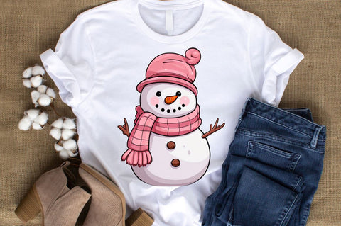 Pink Christmas Snowman PNG Clipart Bundle Sublimation Regulrcrative 