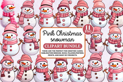 Pink Christmas Snowman PNG Clipart Bundle Sublimation Regulrcrative 
