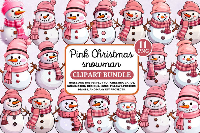 Pink Christmas Snowman PNG Clipart Bundle Sublimation Regulrcrative 