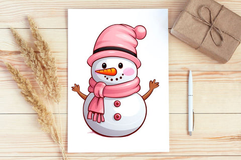 Pink Christmas Snowman PNG Clipart Bundle Sublimation Regulrcrative 