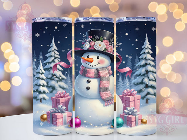 Pink Christmas Snowman Tumbler, Christmas Snowman Wrap, Holiday Pink Sublimation, 20oz Snowman Tumbler, Festive Pink Art, Cute Christmas Mug, Whimsical Holiday Cup Sublimation SvggirlplusArt 