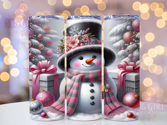 Pink Christmas Snowman Tumbler, Christmas Snowman Wrap, Holiday Pink Sublimation, 20oz Snowman Tumbler, Festive Pink Art, Cute Christmas Mug, Whimsical Holiday Cup Sublimation SvggirlplusArt 