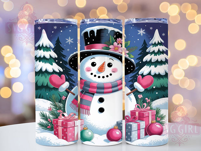 Pink Christmas Snowman Tumbler, Christmas Snowman Wrap, Holiday Pink Sublimation, 20oz Snowman Tumbler, Festive Pink Art, Cute Christmas Mug, Whimsical Holiday Cup Sublimation SvggirlplusArt 