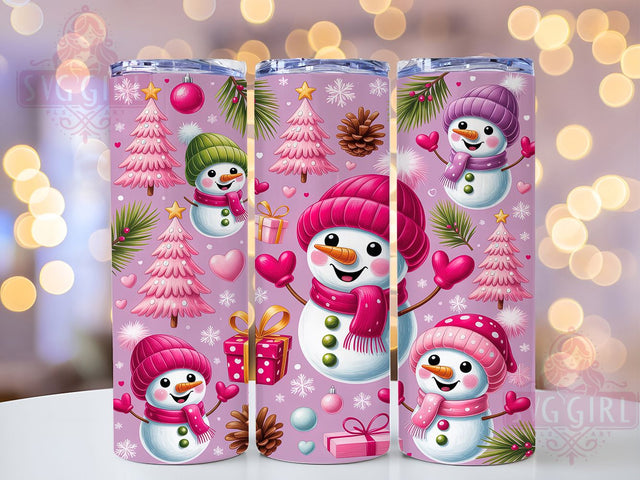 Pink Christmas Snowman Tumbler, Seamless Snowman Pattern, Pink Holiday Tumbler, 20Oz Wrap Design, Christmas Sublimation, Cute Snowman Art, Pastel Christmas Theme Sublimation SvggirlplusArt 