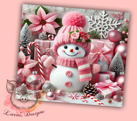 Pink Christmas Snowman Tumbler Wrap, Cute Snowman Design, 20oz Tumbler Wrap, Pink Christmas Decor, Holiday Gift, Snowman Sublimation Art, Personalized Tumblers Sublimation Lara' s Designs 