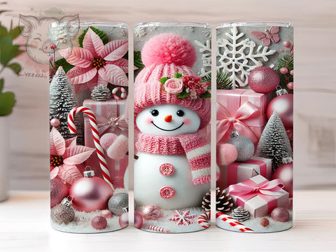 Pink Christmas Snowman Tumbler Wrap, Cute Snowman Design, 20oz Tumbler Wrap, Pink Christmas Decor, Holiday Gift, Snowman Sublimation Art, Personalized Tumblers Sublimation Lara' s Designs 