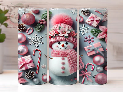 Pink Christmas Snowman Tumbler Wrap, Cute Snowman Design, 20oz Tumbler Wrap, Pink Christmas Decor, Holiday Gift, Snowman Sublimation Art, Personalized Tumblers Sublimation Lara' s Designs 