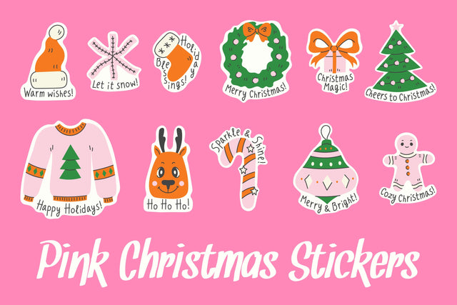 Pink Christmas Stickers PNG Clipart Sublimation Rin Green 