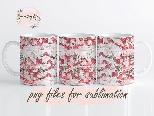 Pink Christmas Sublimation Design Digital Download PNG Instant Digital, Holidays Christmas Mug Pink Retro Christmas 11oz Sublimation PrintingLife 