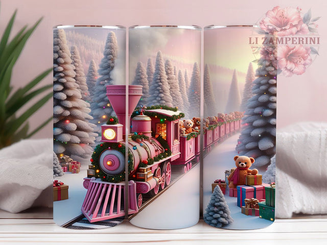 Pink Christmas Train Tumbler, Christmas Train Wrap, Holiday Mug Design, Sublimation Wrap, Festive Drinkware, Cute Winter Gift, Sparkly Christmas Cup Sublimation Li Zamperini 