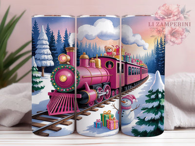 Pink Christmas Train Tumbler, Christmas Train Wrap, Holiday Mug Design, Sublimation Wrap, Festive Drinkware, Cute Winter Gift, Sparkly Christmas Cup Sublimation Li Zamperini 