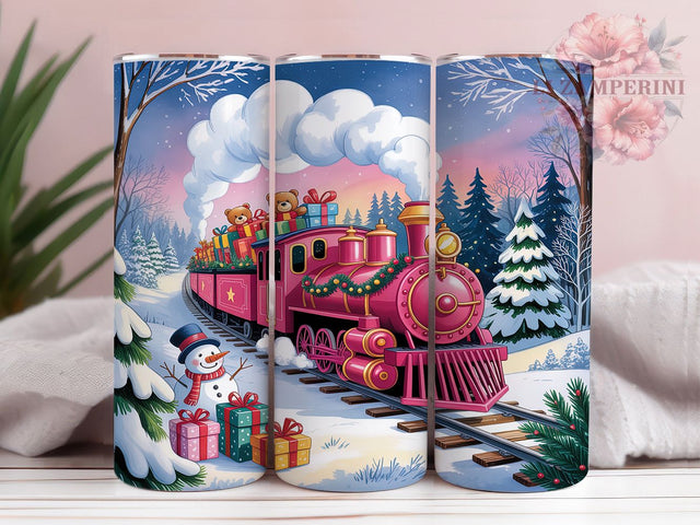 Pink Christmas Train Tumbler, Christmas Train Wrap, Holiday Mug Design, Sublimation Wrap, Festive Drinkware, Cute Winter Gift, Sparkly Christmas Cup Sublimation Li Zamperini 