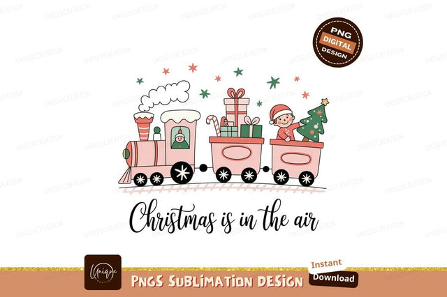 Pink Christmas Train With Gifts And Tree child Sublimation Designangry 