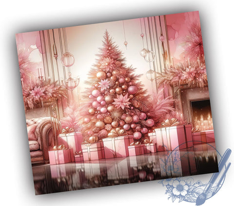 Pink Christmas Tree 20oz Skinny Tumbler, Vintage Christmas Tumbler Png, Straight & Tapered Tumbler Wrap, Instant Digital Download Sublimation ToriDesigns 