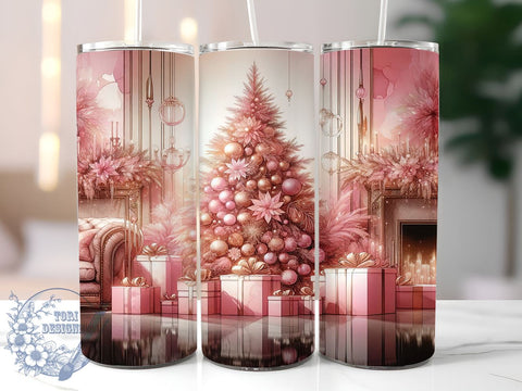 Pink Christmas Tree 20oz Skinny Tumbler, Vintage Christmas Tumbler Png, Straight & Tapered Tumbler Wrap, Instant Digital Download Sublimation ToriDesigns 