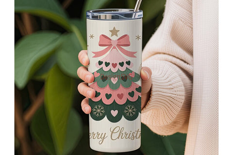 Pink Christmas Tree 20oz Tumbler Design Sublimation DesignSVG 