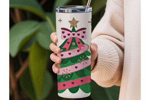 Pink Christmas Tree 20oz Tumbler Design Sublimation DesignSVG 