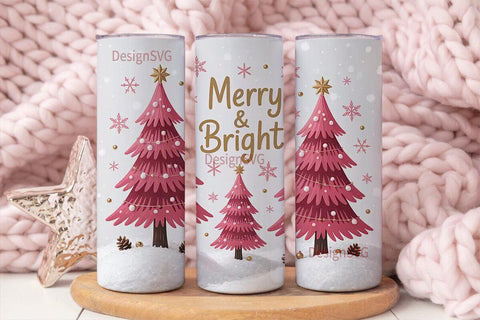Pink Christmas Tree 20oz Tumbler Wrap Sublimation DesignSVG 
